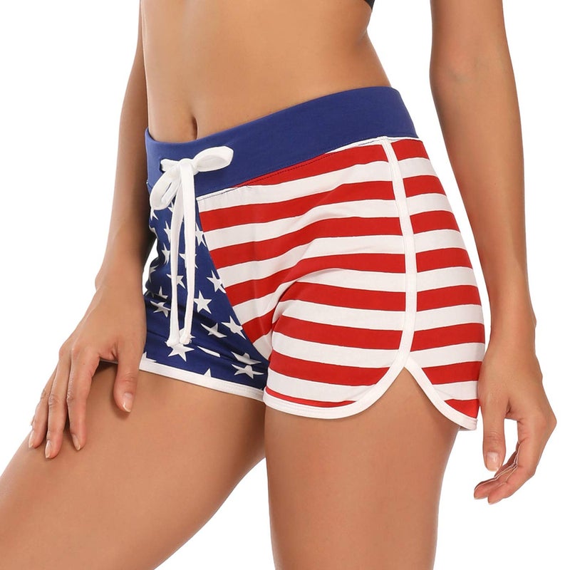 HDE Women's Retro Fashion Dolphin Running Workout Shorts US Flag - S - Image 2